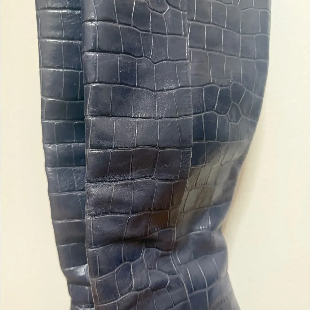 Kate Spade Black Croc-Embossed Over the Knee Boots
